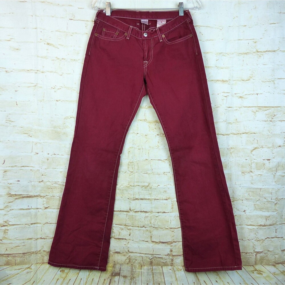 Lucky Brand Snapper Jean Womens 4 27 Burgundy USA Flare Low Rise Y2K F1RG020
